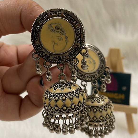 oxidised hand-painted beautiful jhumkas - Picture 11 of 12